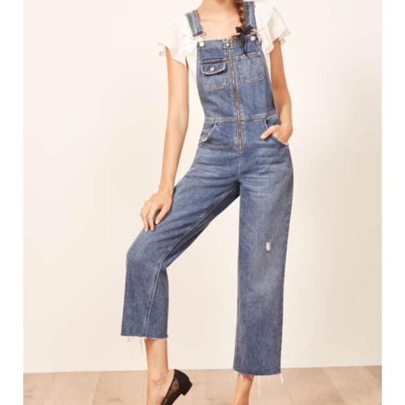zip front denim overalls